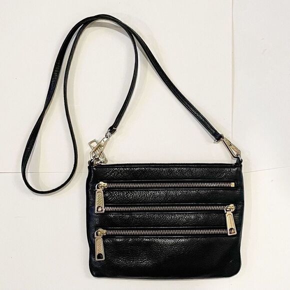 Rebecca Minkoff Crossbody Handbag Black Leather multiple Zippers - Picture 1 of 6